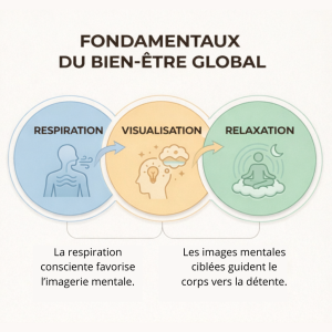 schèma représentant les fondamentaux du bien être 